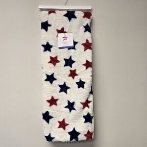 Isaac Mizrahi Stars Faux Fur Throw Blanket Red White and Blue